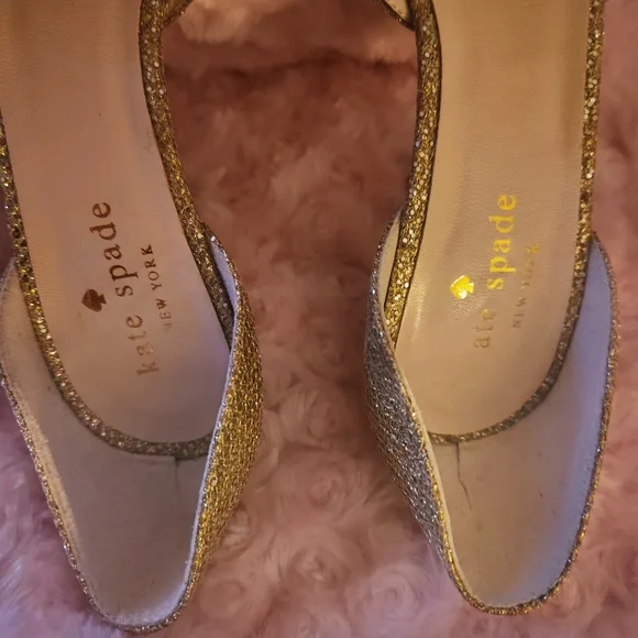 Kate Spade Sage Gold Sparkle Peep Toe Heels - Picture 6 of 7
